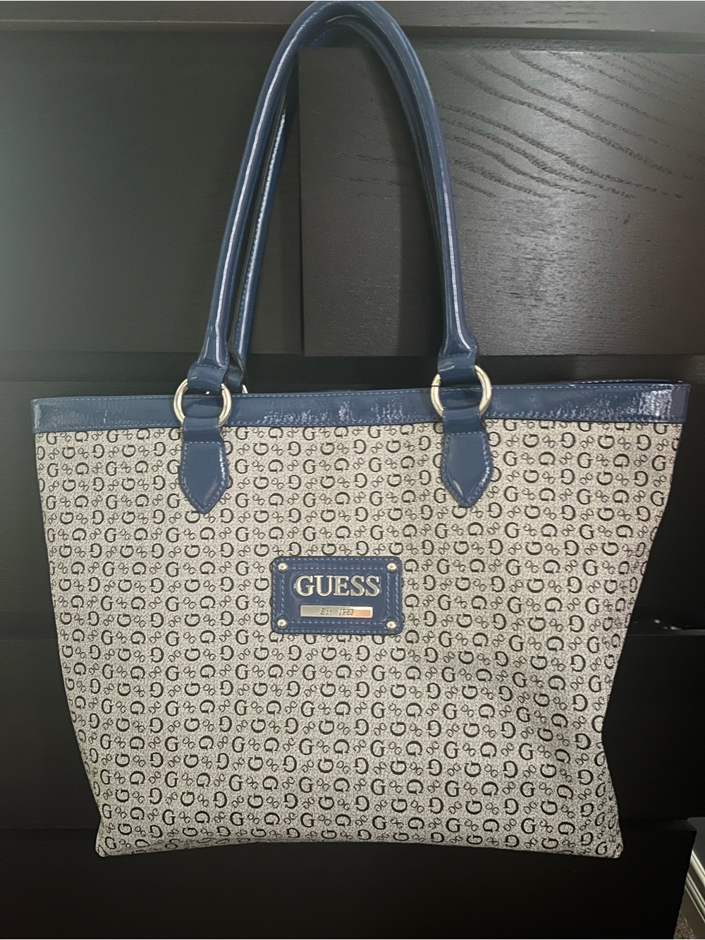 💙GUESS Y2K Logo Tote Handbag Monogram Old Money Shoulder Bag Large Purse